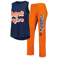 Women's Concepts Sport Orange/Navy Detroit Tigers Wordmark Meter Muscle Tank Top & Pants Sleep Set