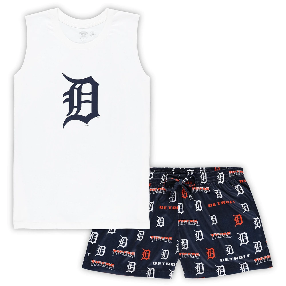 Ensemble de nuit débardeur et short Concepts Sport pour femmes, blanc/bleu marine Detroit Tigers