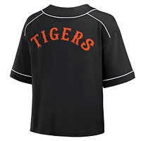 Women's Fanatics Black Detroit Tigers Oversized Champ Game Cropped V-Neck T-Shirt