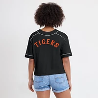 Women's Fanatics Black Detroit Tigers Oversized Champ Game Cropped V-Neck T-Shirt