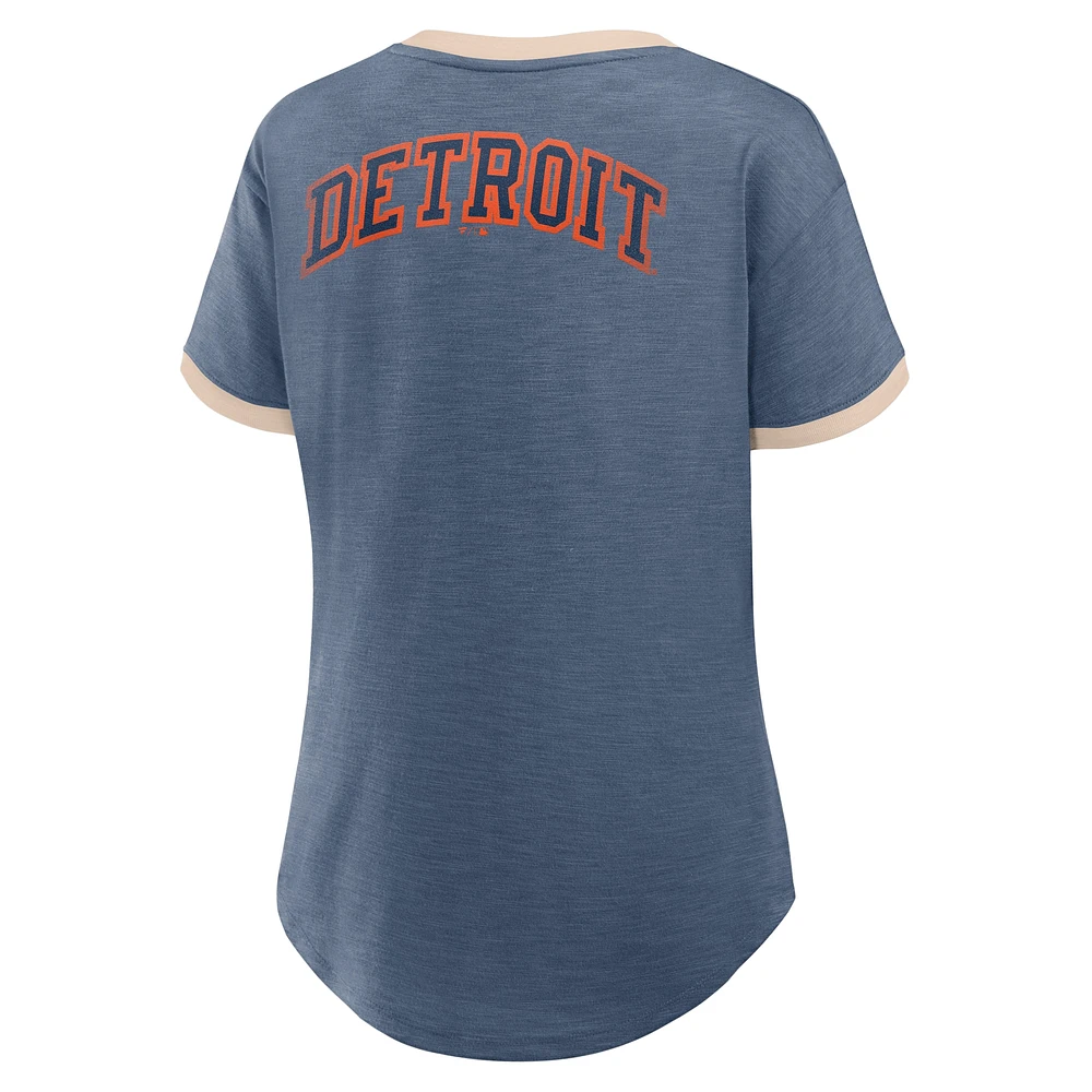 Women's Fanatics Navy Detroit Tigers Binge Worthy Stadium Slub V-Neck T-Shirt