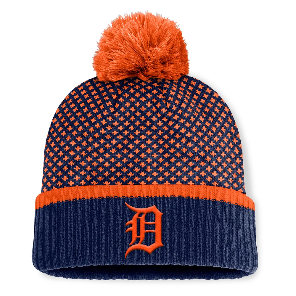 Bonnet en tricot à revers et pompon en jacquard bleu marine pour femme Fanatics Detroit Tigers