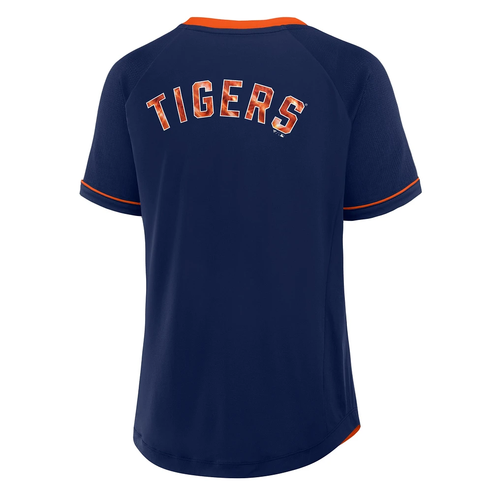 Women's Fanatics Navy Detroit Tigers League Diva Star Raglan V-Neck T-Shirt