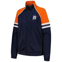 Veste de survêtement entièrement zippée G-III 4Her par Carl Banks pour femmes, bleu marine, Detroit Tigers First Place Raglan