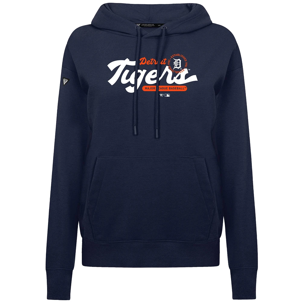 Women's Levelwear Navy Detroit Tigers Accolade Adorn Monument Pullover Hoodie