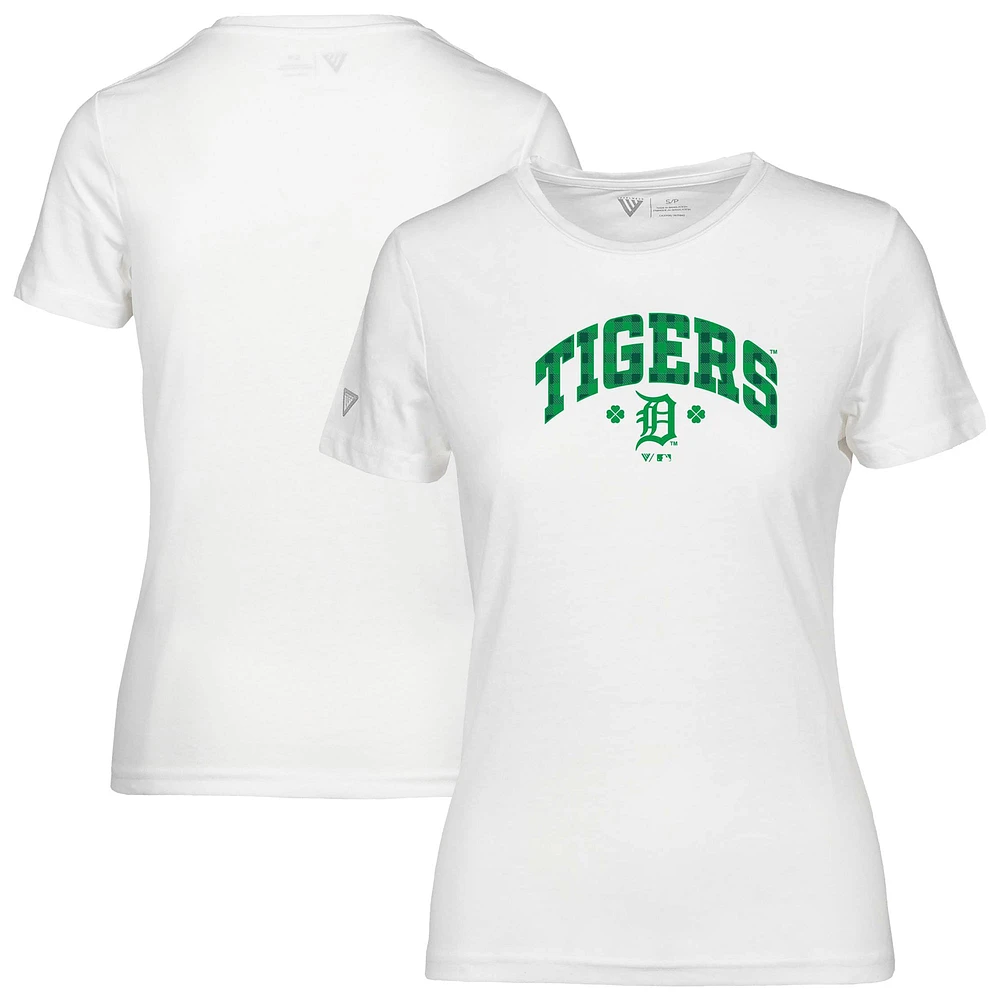 Women's Levelwear White Detroit Tigers St. Patrick's Day Maddox Plaid T-Shirt