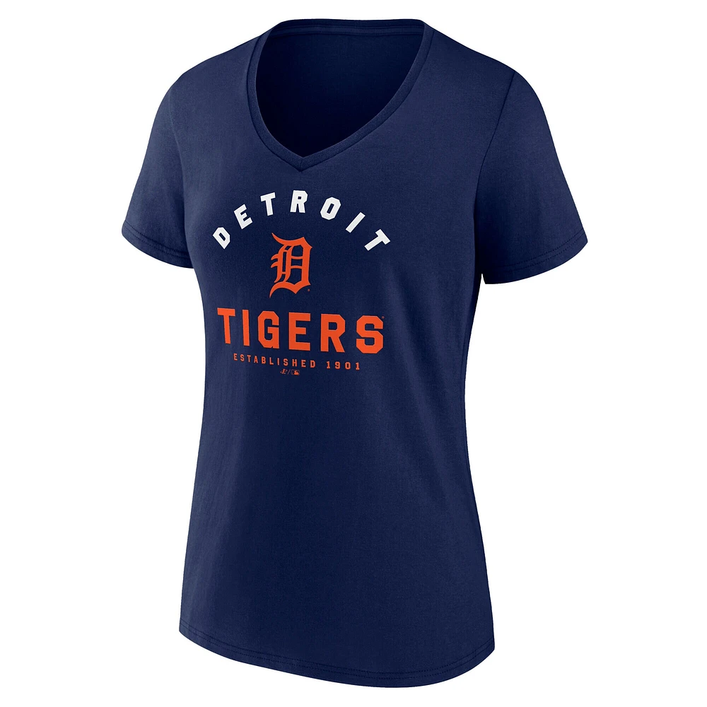 T-shirt col V bleu marine pour femme des Detroit Tigers