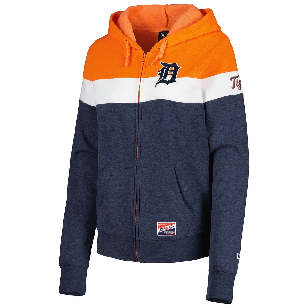 Veste à capuche et fermeture éclair pleine longueur pour femme Detroit Tigers New Era bleu marine chiné