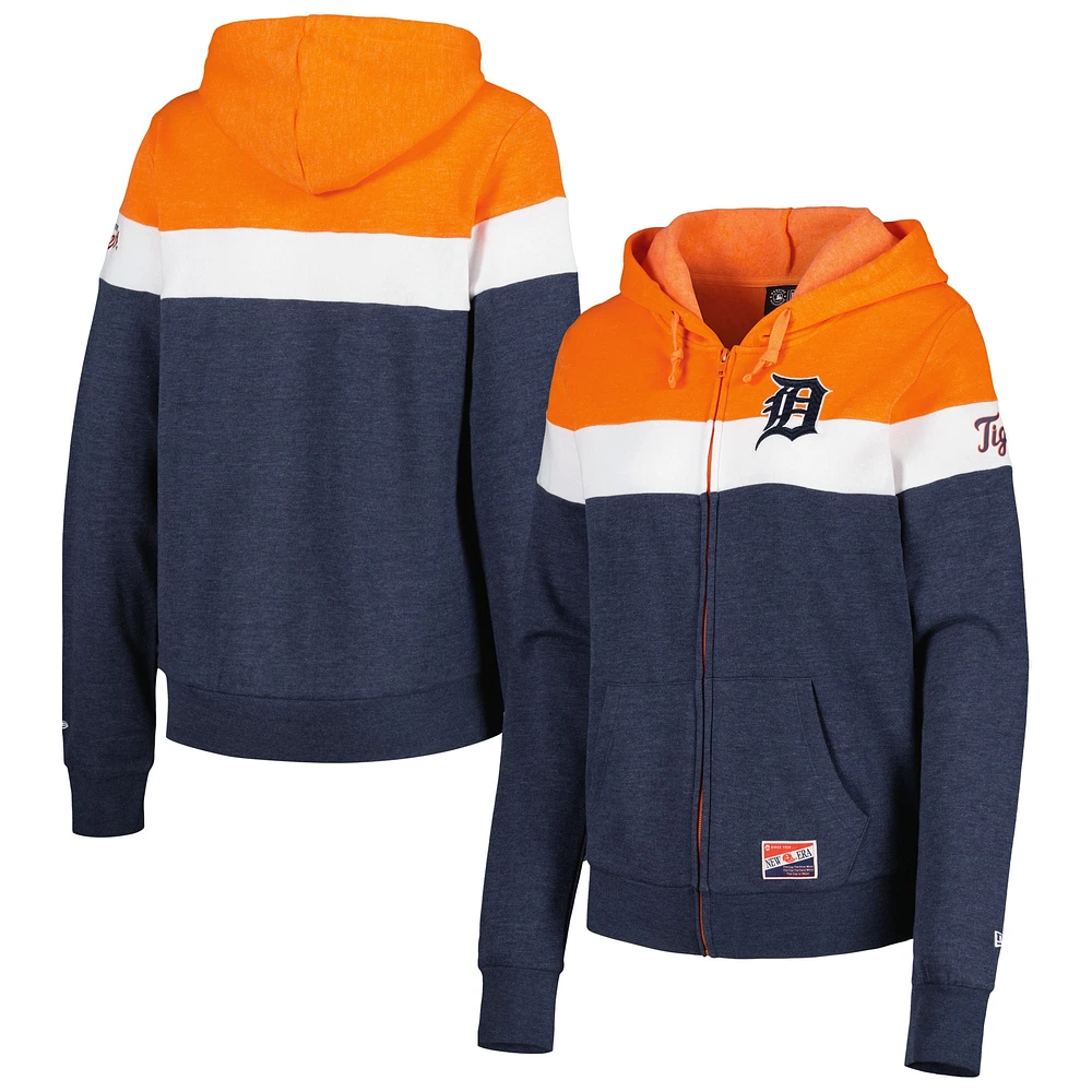 Veste à capuche et fermeture éclair pleine longueur pour femme Detroit Tigers New Era bleu marine chiné