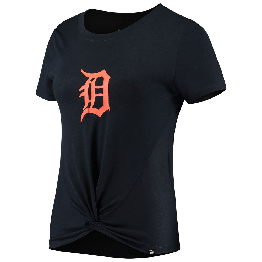 Women's New Era Navy Detroit Tigers 2-Hit Front Twist Burnout T-Shirt