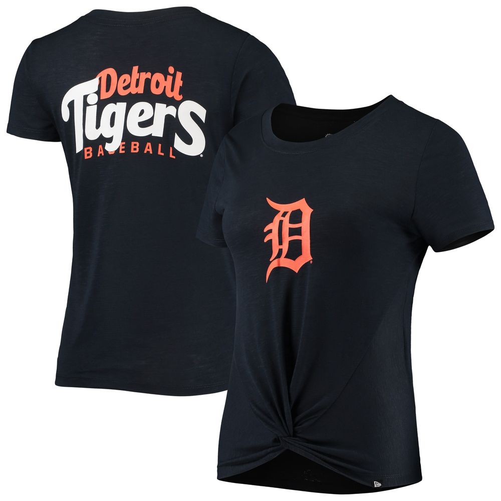 Women's New Era Navy Detroit Tigers 2-Hit Front Twist Burnout T-Shirt