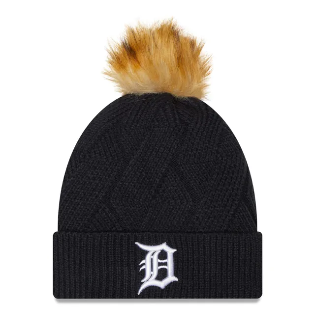 New Era Youth Boys Navy Detroit Tigers Striped Cuffed Knit Hat with Pom