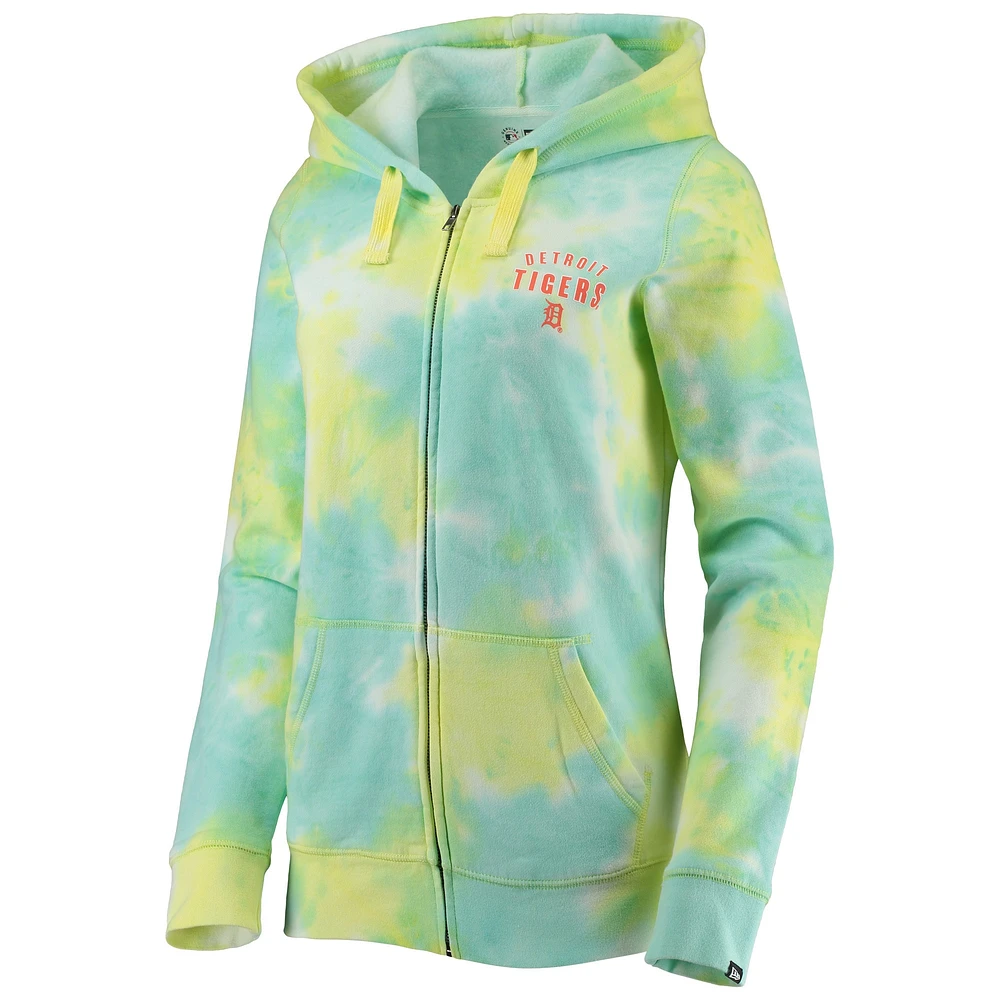 Women's New Era White Detroit Tigers Tie-Dye Full-Zip Hoodie