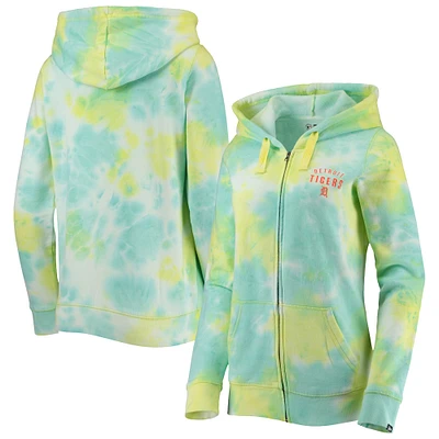 Women's New Era White Detroit Tigers Tie-Dye Full-Zip Hoodie