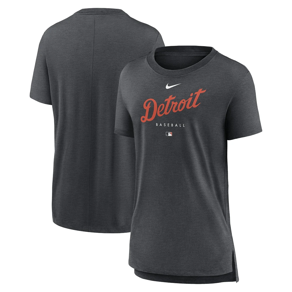 T-shirt à trois mélanges Nike Heather Charcoal Detroit Tigers Authentic Collection Early Work pour femme