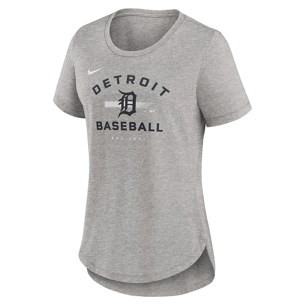 T-shirt Nike Heather Grey Detroit Tigers Hot Prospect Tri-Blend pour femme