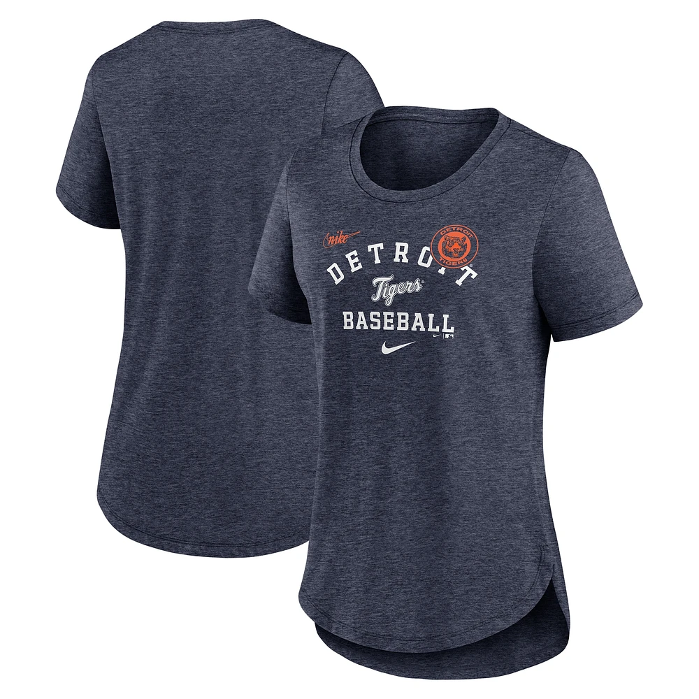 Women's Nike Heather Navy Detroit Tigers Rewind Arch Mix Tri-Blend T-Shirt