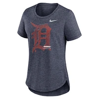 T-shirt à trois mélanges Nike Detroit Tigers Touch pour femme, bleu marine chiné