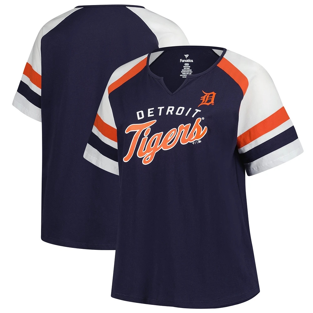 Women's Profile  Navy Detroit Tigers Plus Sized Arched Notch Neck T-Shirt