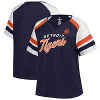 Women's Profile  Navy Detroit Tigers Plus Sized Arched Notch Neck T-Shirt