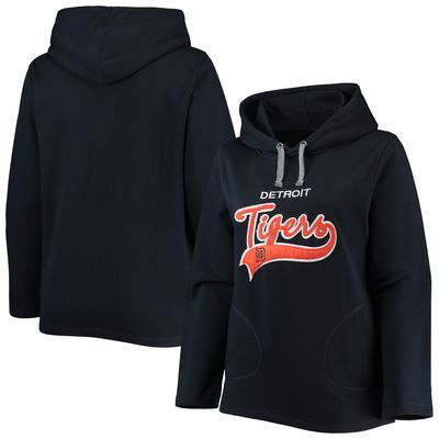 Women's Soft as a Grape Navy Detroit Tigers Plus Side Split Pullover Hoodie