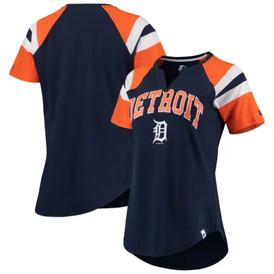 Detroit Tigers Starter Women's Game On Notch Neck Raglan T-Shirt - Navy/Orange