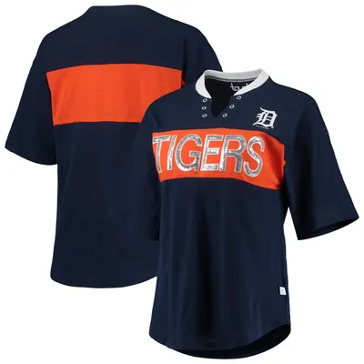 Detroit Tigers Touch Women's Lead Off Notch Neck T-Shirt - Navy/Orange