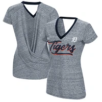 T-shirt à col en V pour femme Touch Navy Detroit Tigers Halftime Back Wrap Top