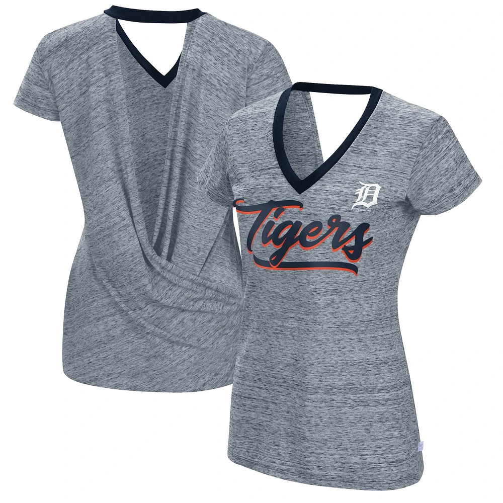 T-shirt à col en V pour femme Touch Navy Detroit Tigers Halftime Back Wrap Top