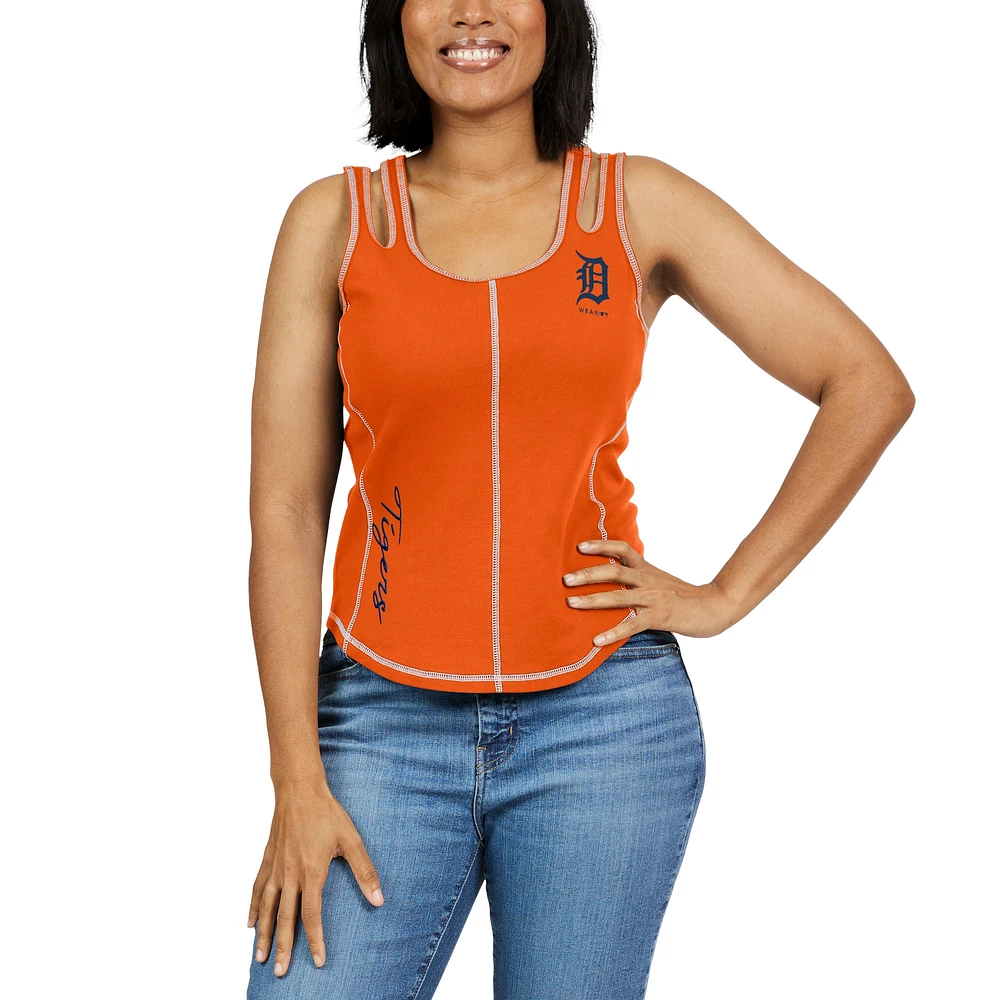 Women's WEAR by Erin Andrews Orange Detroit Tigers Contrast Stitch Tank Top