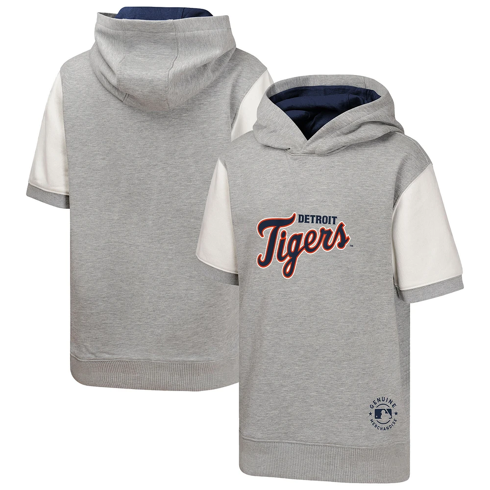 Sweat à capuche manches courtes pour jeunes Detroit Tigers Heather Gray Line Up