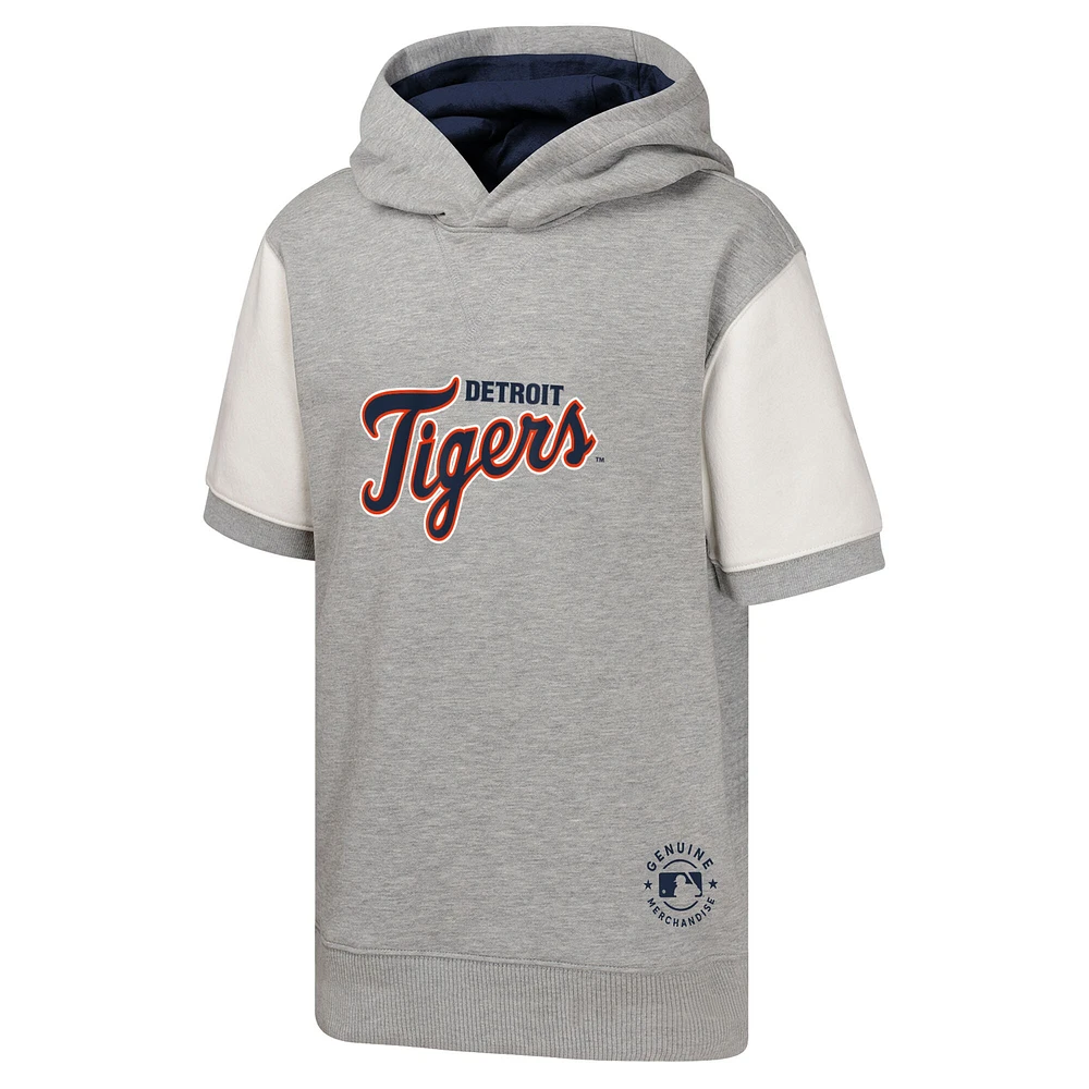 Sweat à capuche manches courtes pour jeunes Detroit Tigers Heather Gray Line Up