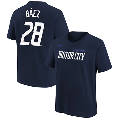 T-shirt Nike Javier Baez pour jeunes des Detroit Tigers 2024 City Connect avec nom et numéro, bleu marine