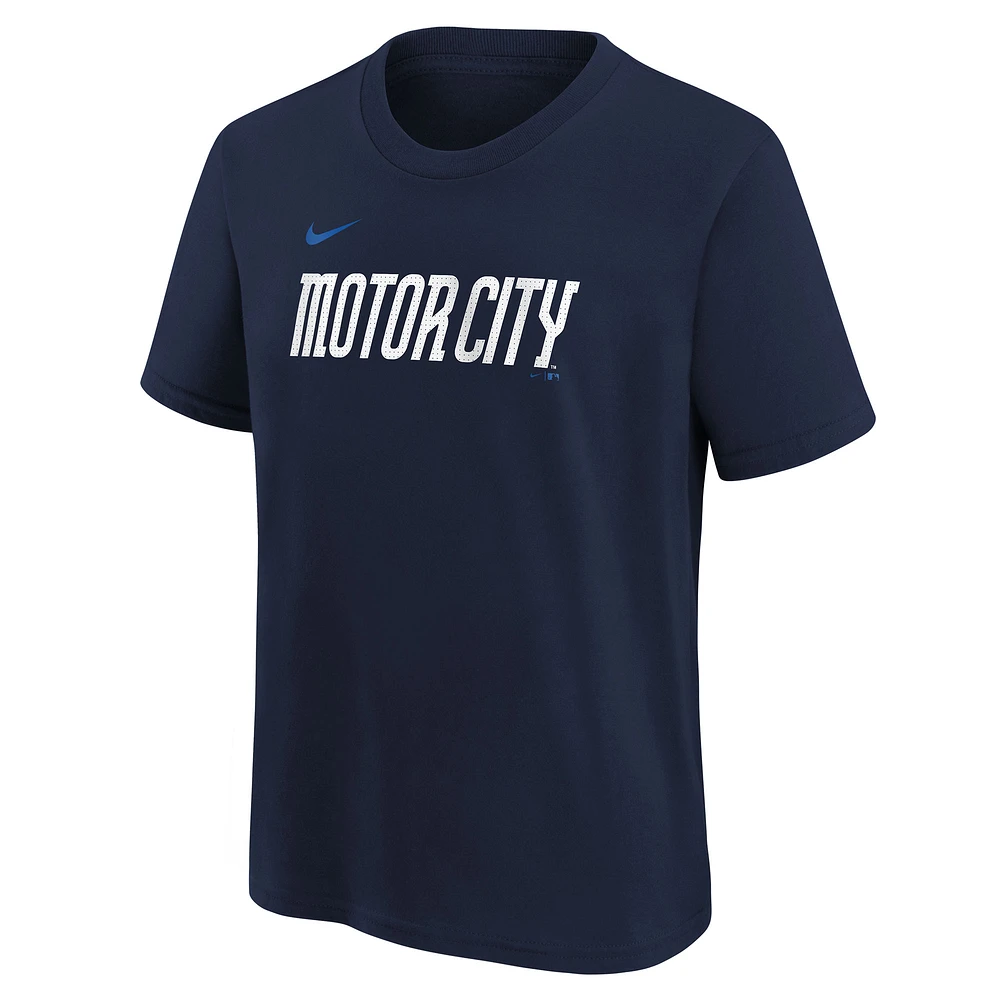 T-shirt Nike bleu marine pour jeunes des Detroit Tigers 2024 City Connect avec le mot-symbole