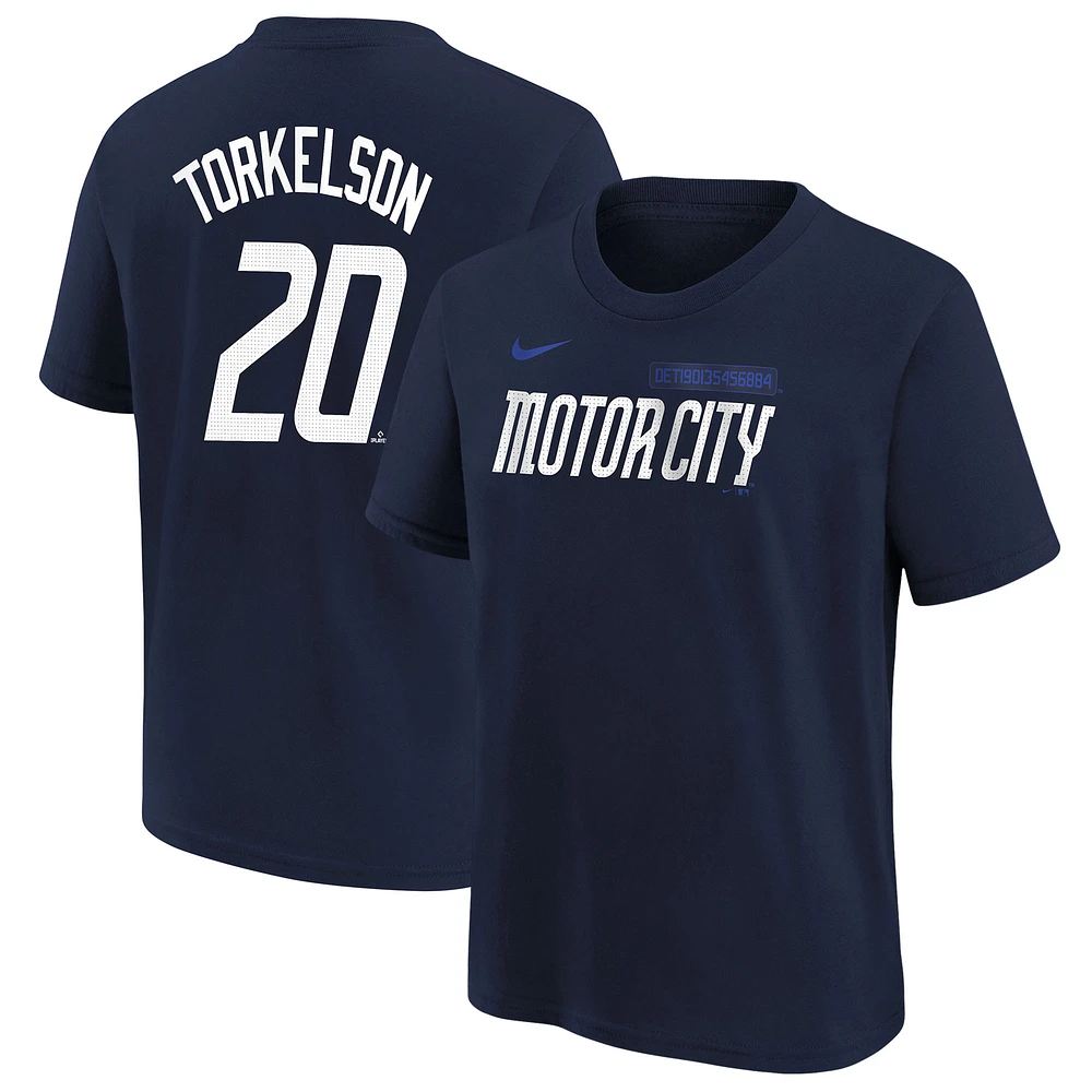 T-shirt Nike Spencer Torkelson pour jeunes Detroit Tigers 2024 City Connect avec nom et numéro, bleu marine