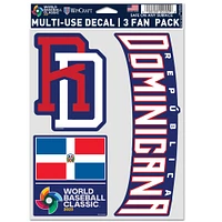 WinCraft République dominicaine Baseball 2023 World Baseball Classic Fan Lot de 3 feuilles de décalcomanies multi-usages