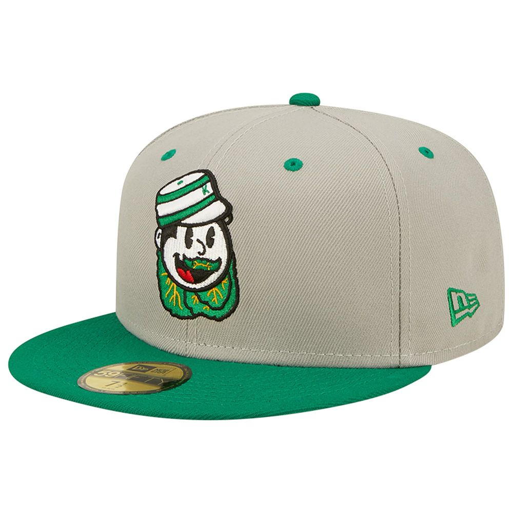 Men's New Era Gray/Green Down East Wood Ducks Kinston Collard Greens Theme Night 59FIFTY Fitted Hat