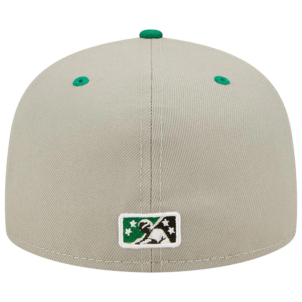 Men's New Era Gray/Green Down East Wood Ducks Kinston Collard Greens Theme Night 59FIFTY Fitted Hat