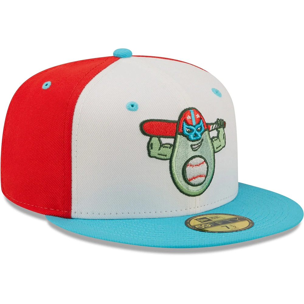 Men's New Era White/Aqua Avocados Luchadores De Down East Copa La Diversion 59FIFTY Fitted Hat