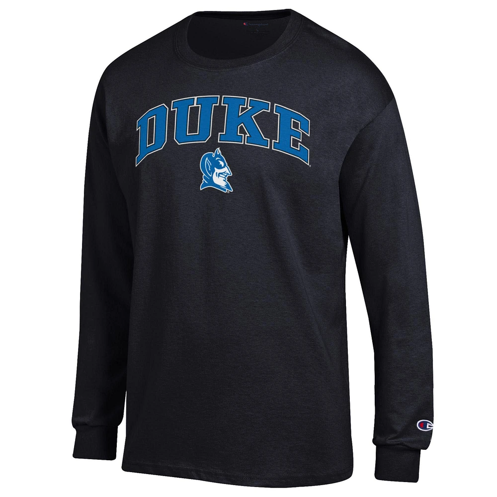 T-shirt à manches longues pour homme Champion Black Duke Blue Devils Arch Over Logo