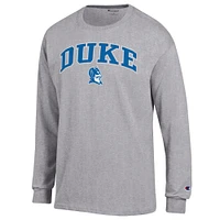 Men's Champion  Heather Gray Duke Blue Devils Arch Over Logo Long Sleeve T-Shirt