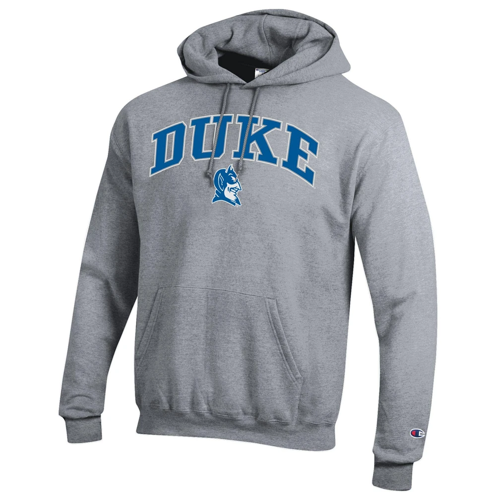 Men's Champion  Heather Gray Duke Blue Devils Arch Over Logo Pullover Hoodie