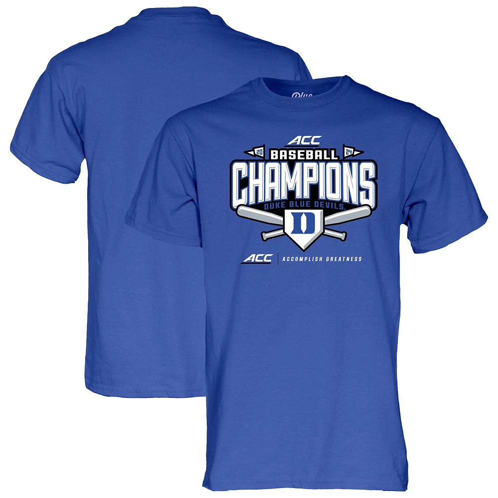 T-shirt bleu pour hommes, 84 Royal Duke Blue Devils 2024 ACC Baseball Conference Tournament Champions Vestiaire