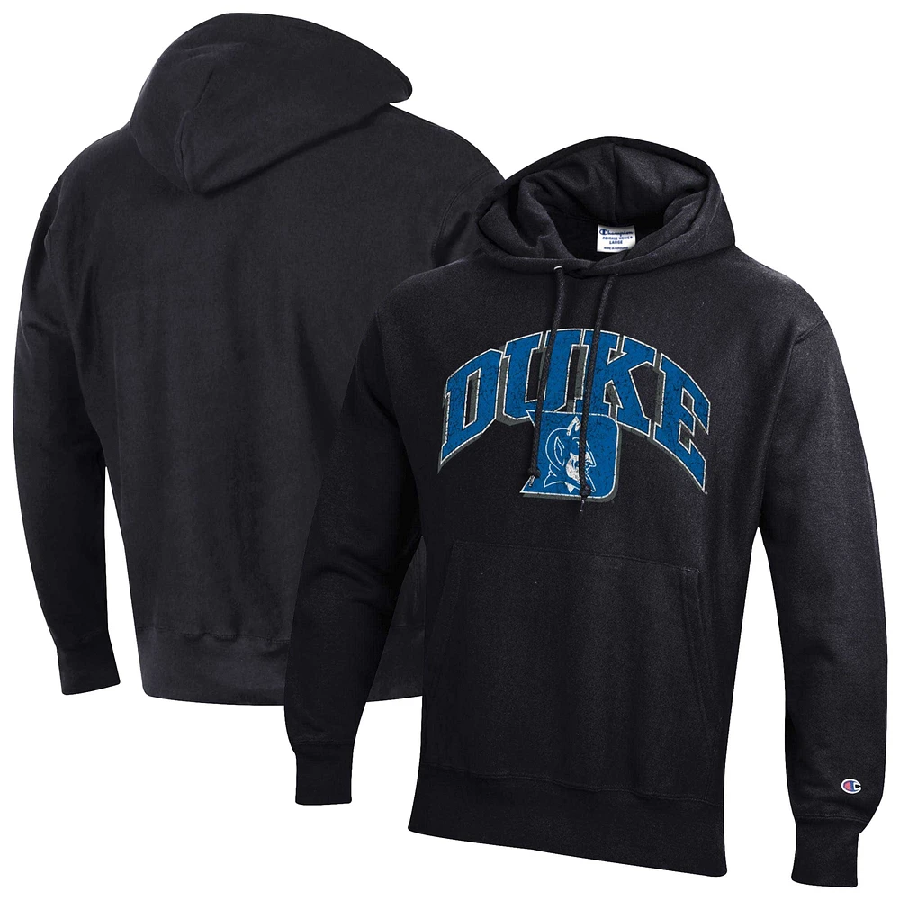 Men's Champion Black Duke Blue Devils Vault Late Night Reverse Weave Pullover Hoodie