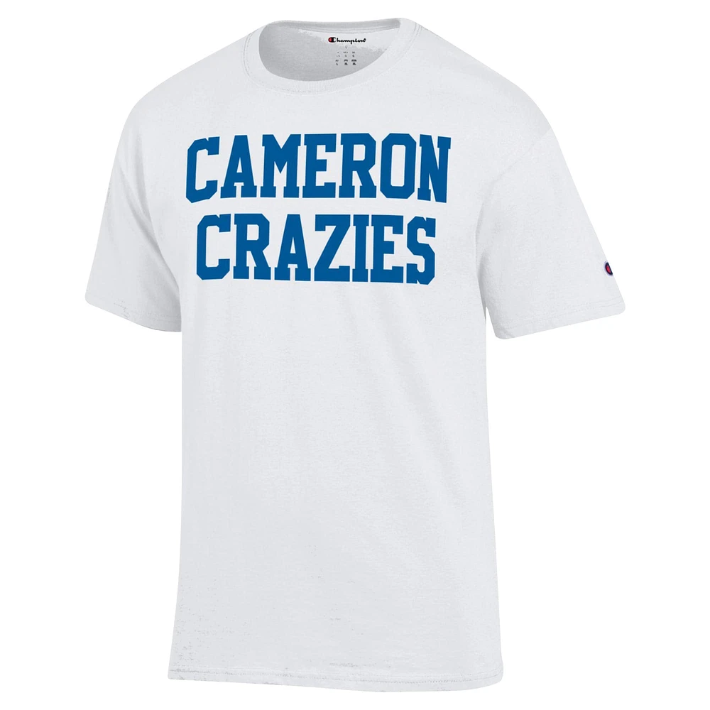 Men's Champion White Duke Blue Devils Cameron Crazies T-Shirt