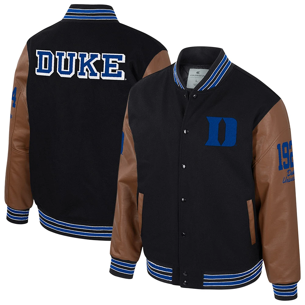 Veste universitaire à boutons-pression Colosseum Black Duke Blue Devils pour homme