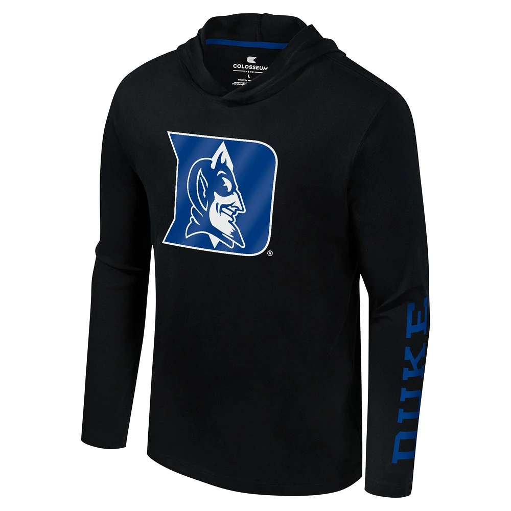 Colosseum Black Duke Blue Devils Logo Lockup Active Blend T-shirt à capuche manches longues pour hommes