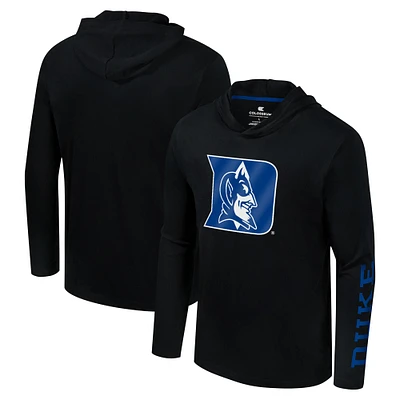 Colosseum Black Duke Blue Devils Logo Lockup Active Blend T-shirt à capuche manches longues pour hommes