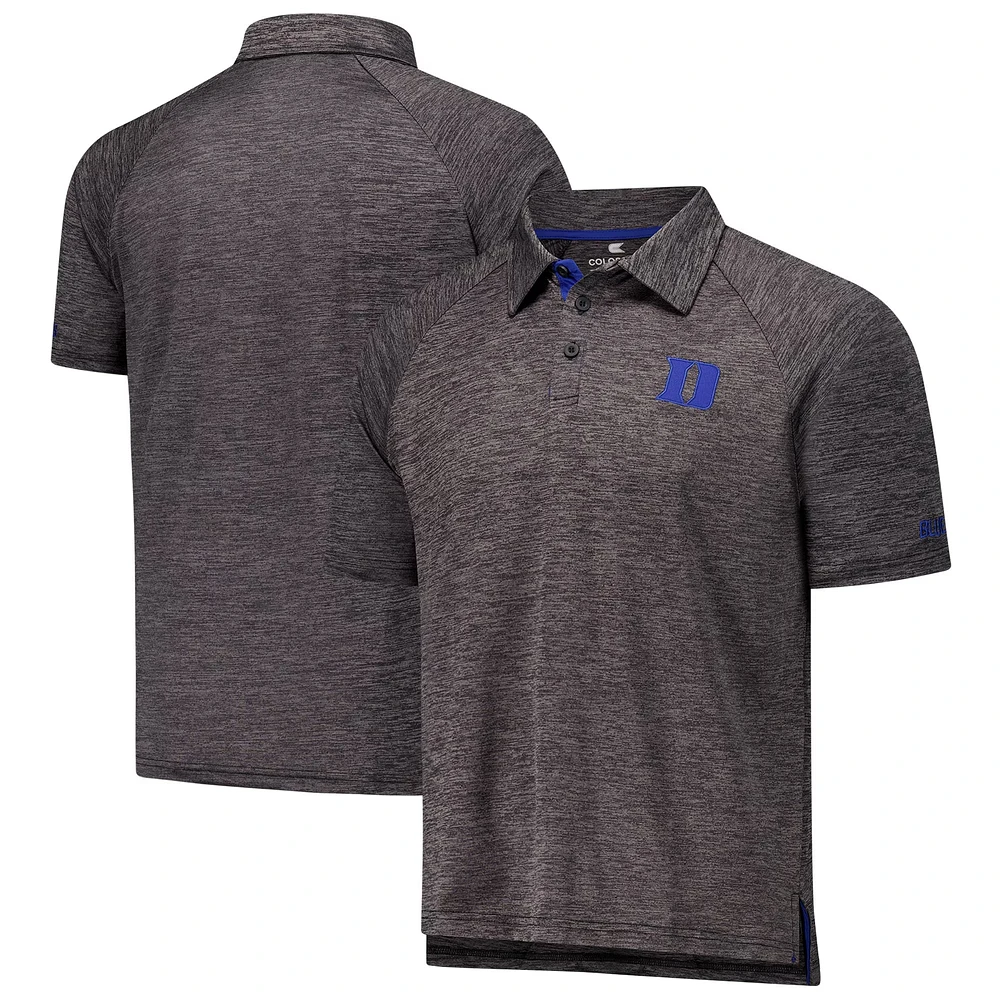 Polo d'équipe Down Swing Raglan pour homme Colosseum Heather Charcoal Duke Blue Devils