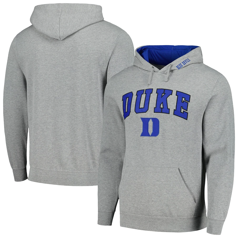 Men's Colosseum Heather Gray Duke Blue Devils Arch & Logo 3.0 Pullover Hoodie